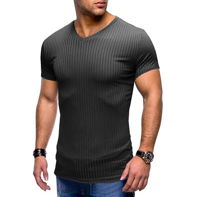Herren modernes V-Ausschnitt T-Shirt mit feinem Rippenstrick Echoarchiv