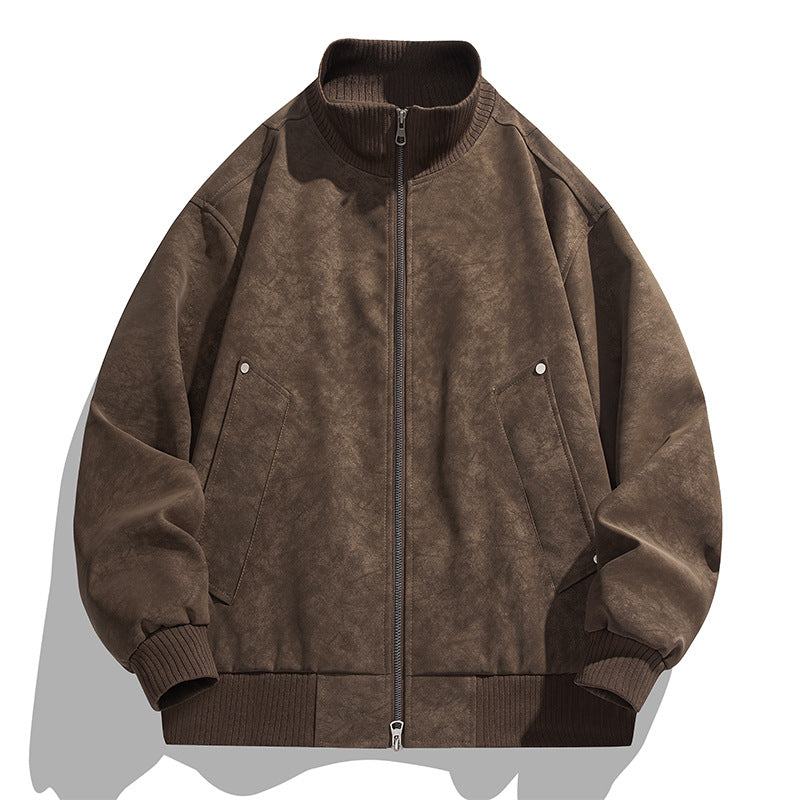 Herren Oversized Wildlederoptik-Bomberjacke mit Stehkragen und gerippten Bündchen Echo Archiv