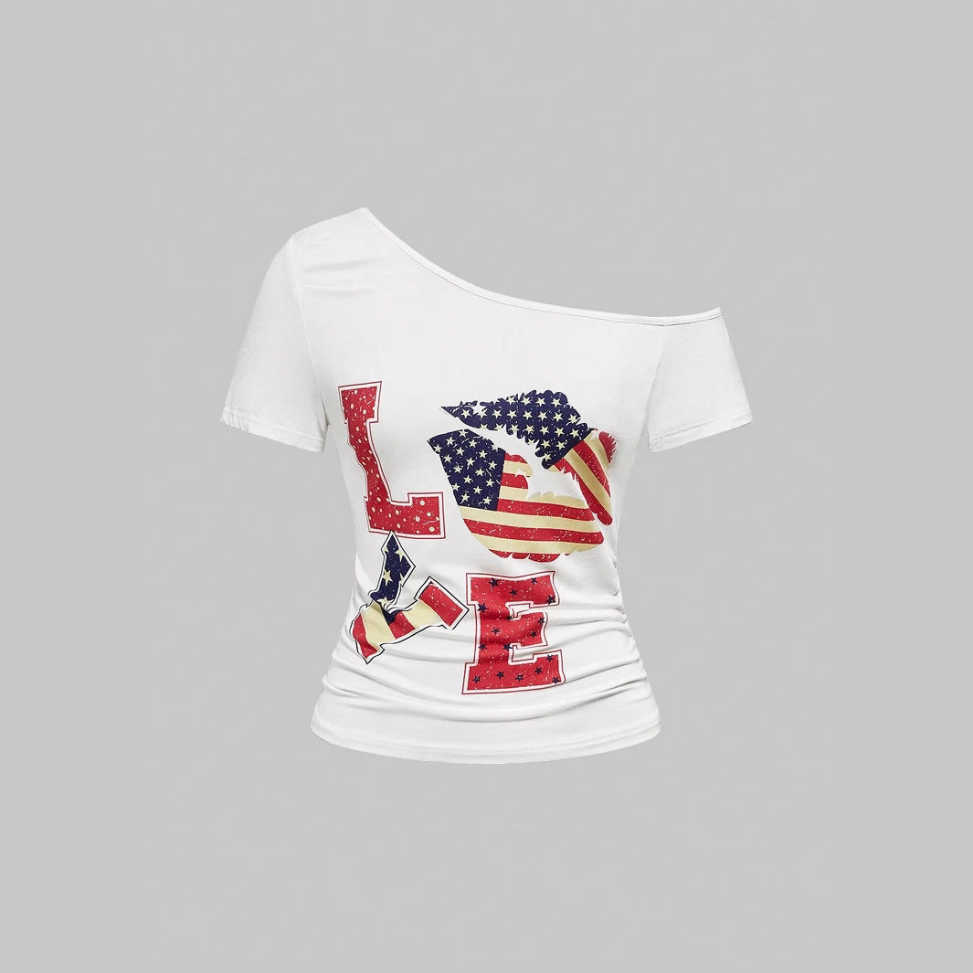 Damen Modisches Shirt mit großzügigem Ausschnitt und einzigartigem Grafikdesign Echo Archiv