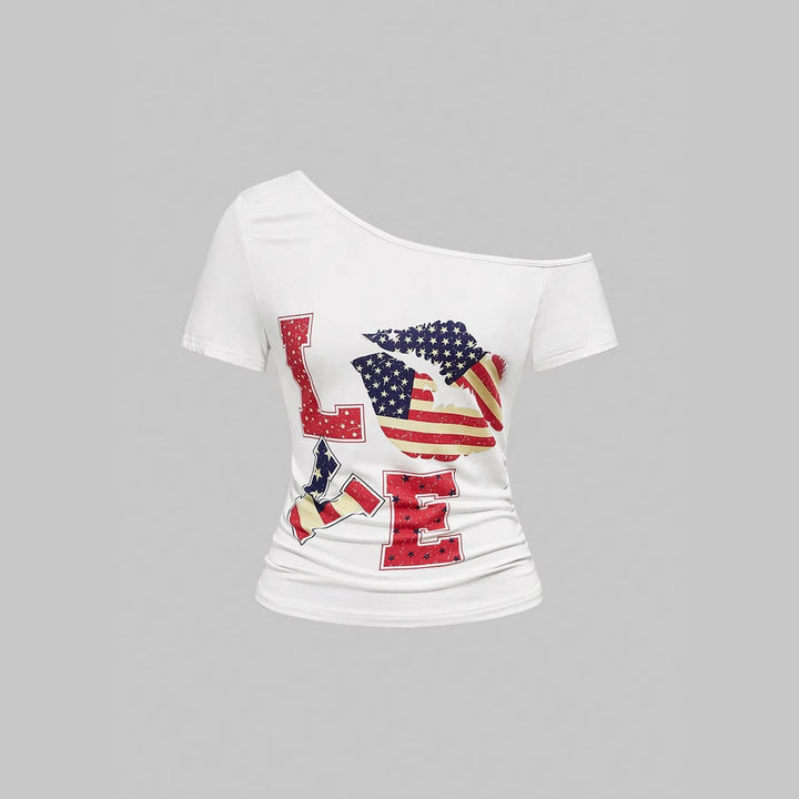 Damen Modisches Shirt mit großzügigem Ausschnitt und einzigartigem Grafikdesign Echo Archiv