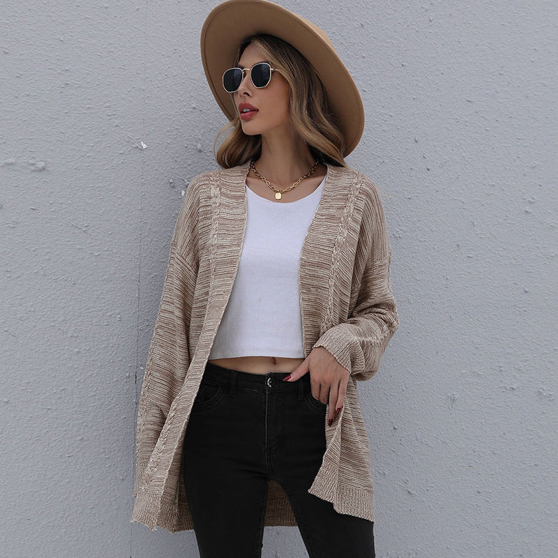 Damen Lässiger Oversize-Strickcardigan mit Zopfmuster offener Front Echoarchiv