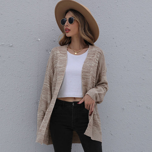 Damen Lässiger Oversize-Strickcardigan mit Zopfmuster offener Front Echoarchiv