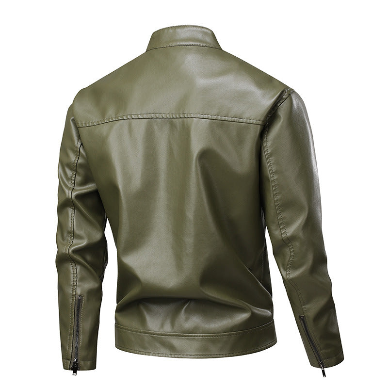 Herren stylische Bikerjacke im Lederlook mit Stehkragen Echoarchiv