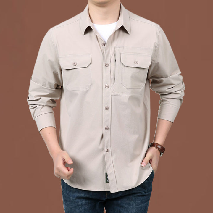 Herren nan modernes Travel-Langarmhemd mit Stretch-Material, verdeckter Knopfleiste und doppelfachen Klappbrusttaschen Echo Archiv