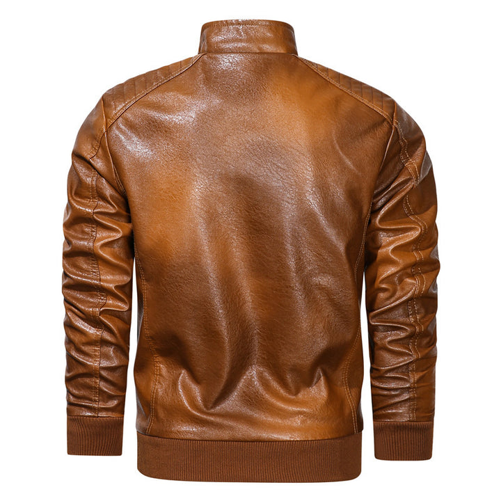 Herren Kunstleder-Bomberjacke im Vintage-Pilotblouson-Stil mit gesteppter Schulterpartie und Reißverschlusstaschen – Brevano
