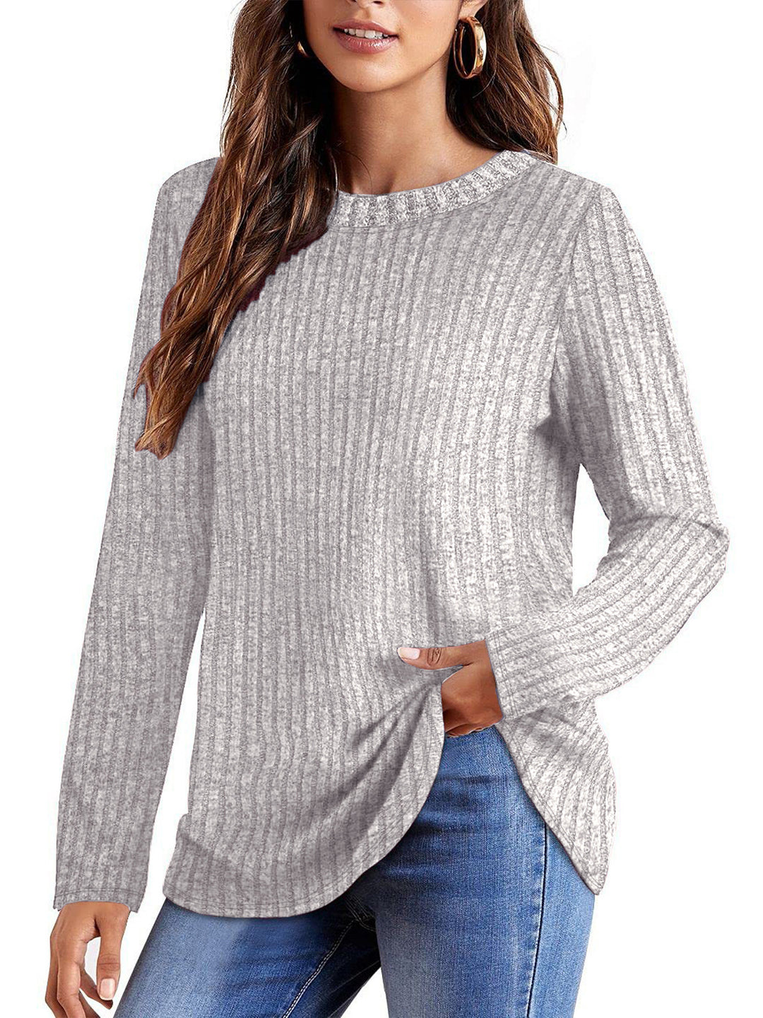 Damen Bequemes Langarmshirt mit Rippstruktur Echo Archiv