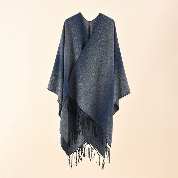 Damen Cape-Poncho aus leichtem Glanzstrick mit Ombre-Effekt und Fransensaum Echo Archiv
