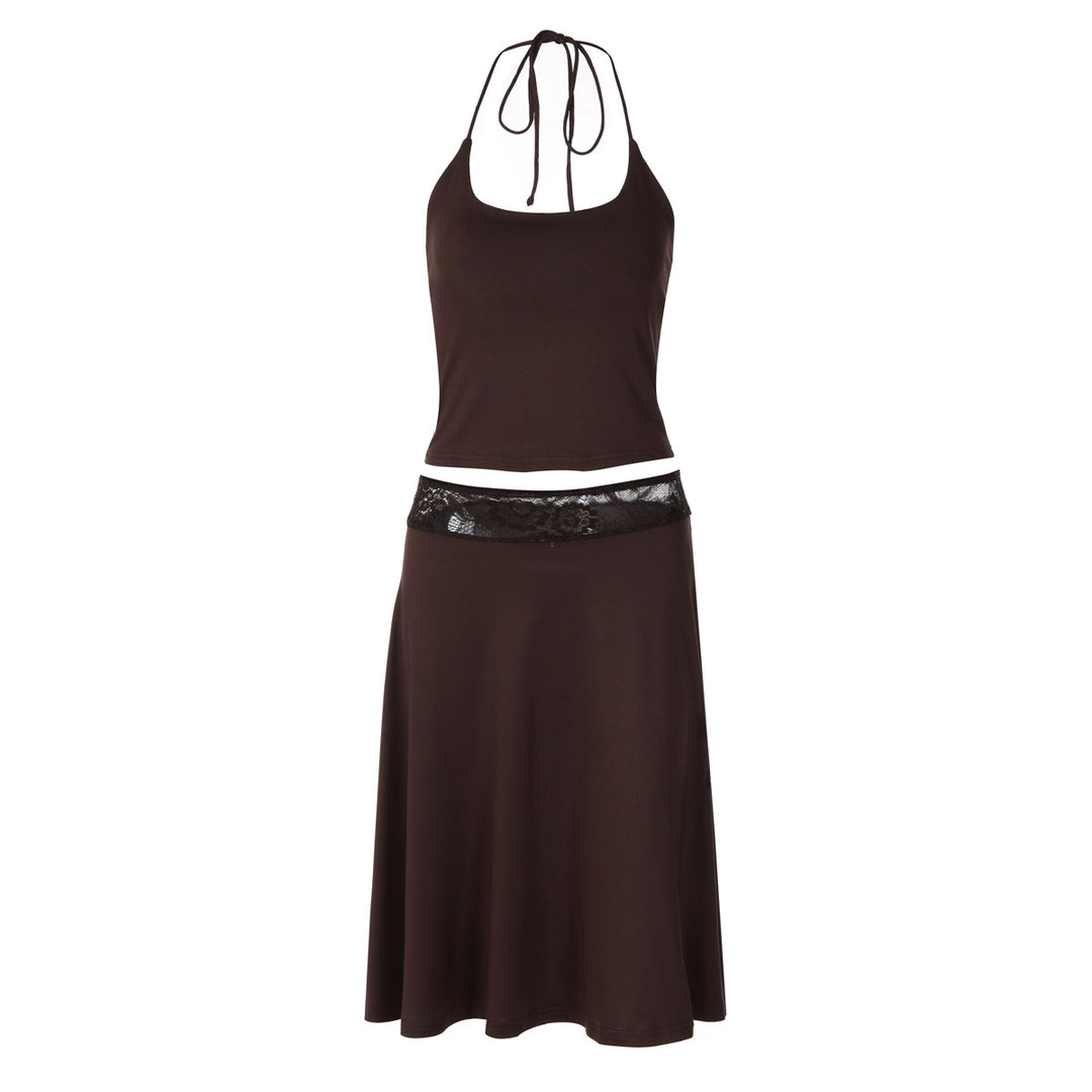 Damen elegantes Trägerkleid mit Spitzenakzent und fließendem Schnitt Echo Archiv