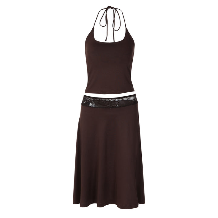 Damen elegantes Trägerkleid mit Spitzenakzent und fließendem Schnitt Echo Archiv