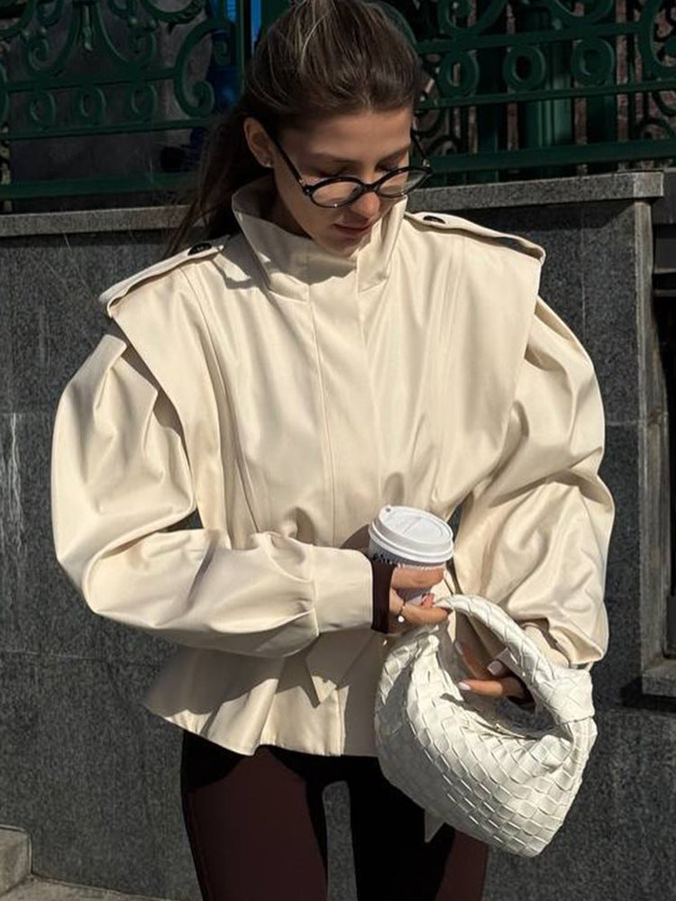 Damen Taillierte Peplumjacke mit Bindegürtel und voluminösen Ärmeln Echoarchiv