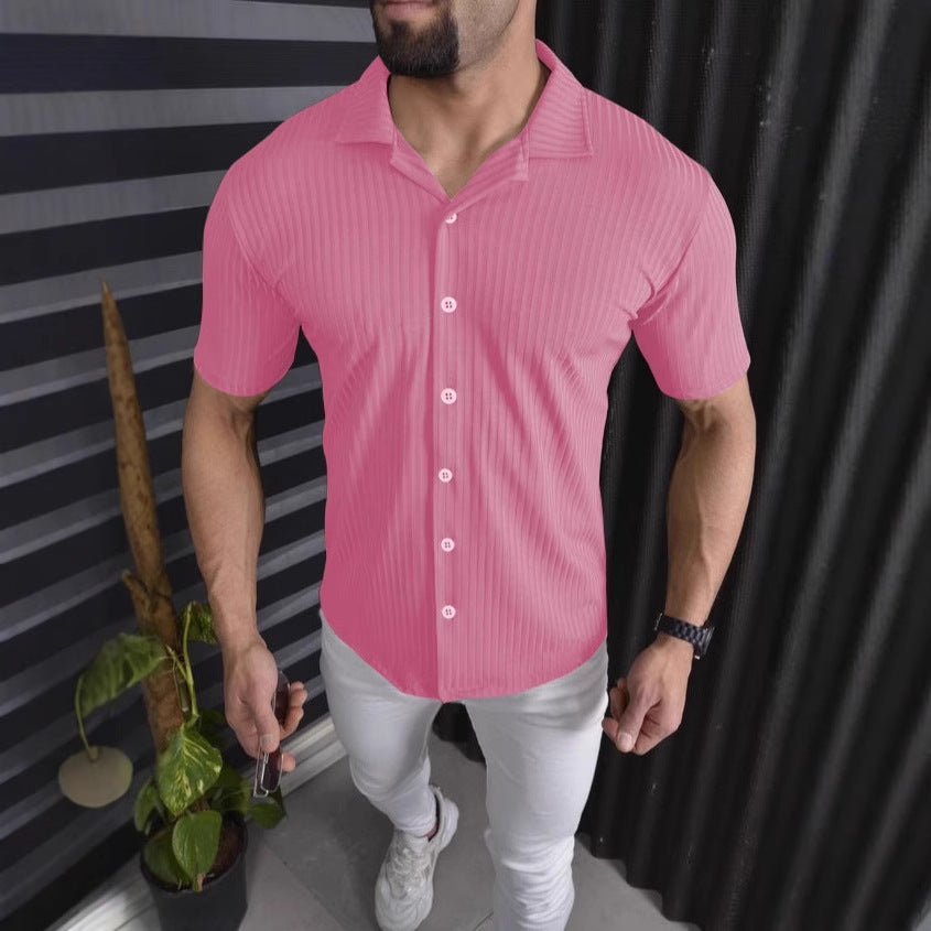 Herren Kurzarm-Hemd mit feinem Rippendesign Echoarchiv