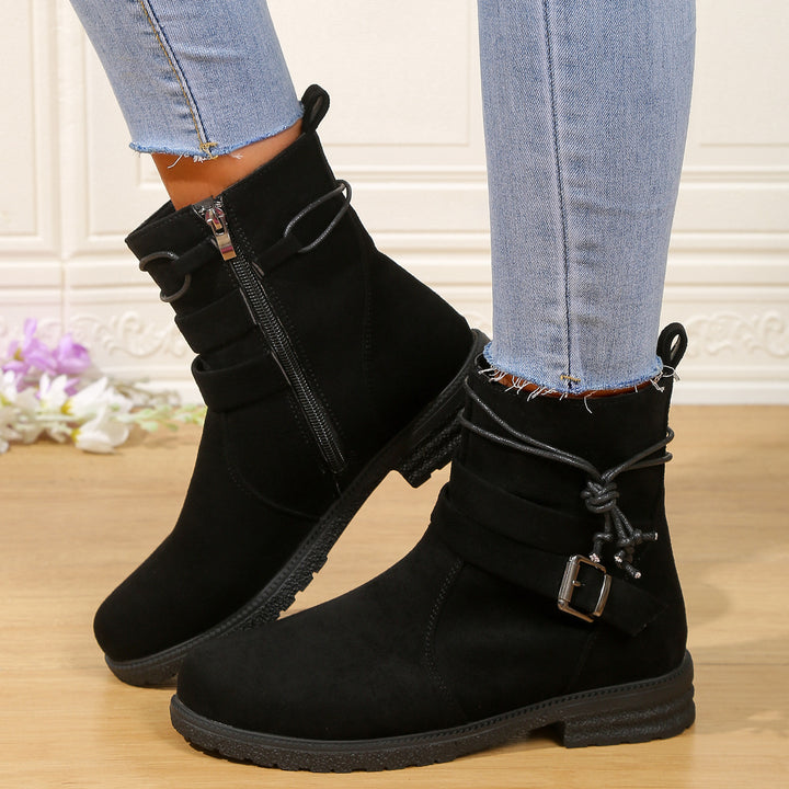 Damen nan gefütterte Ankle-Boots mit Wickelriemen, dekorativer Metallschnalle und rutschfester Profilsohle Echo Archiv