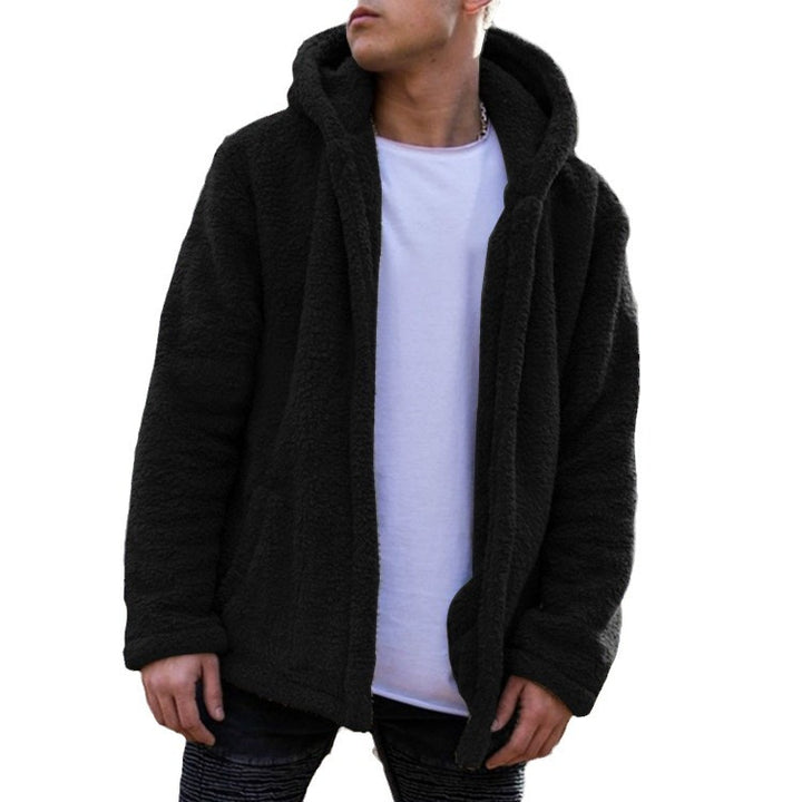 Herren kuschelige Fleecejacke mit praktischer Kapuze und Knopfverschluss Echoarchiv