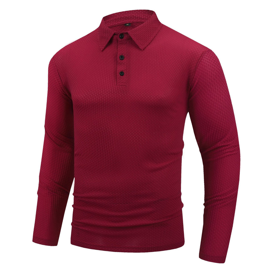 Herren atmungsaktives Langarm-Polohemd mit strukturiertem Design Echoarchiv