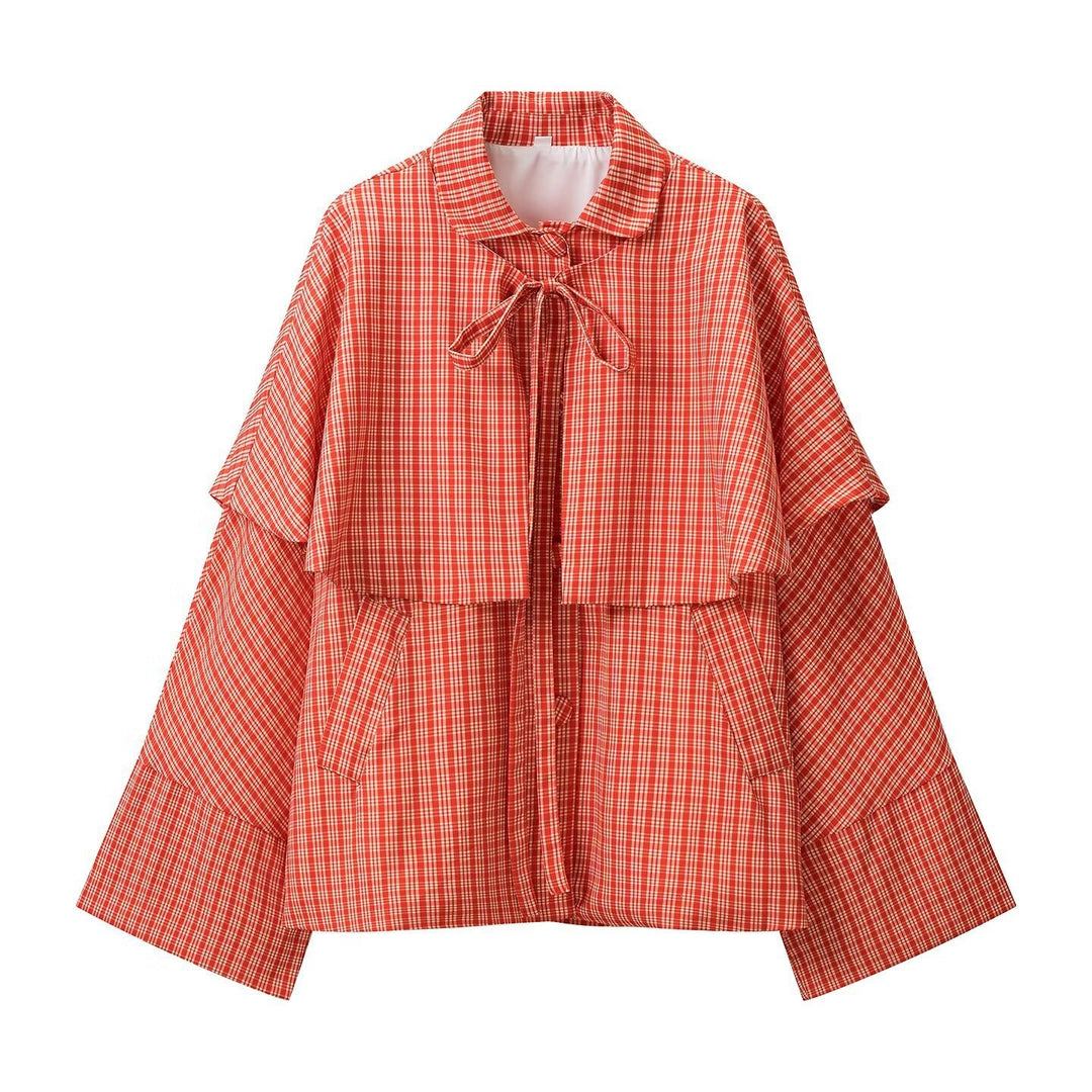 Damen Weite Capejacke mit überlappender Schulterpasse und Schleifenverschluss Echo Archiv