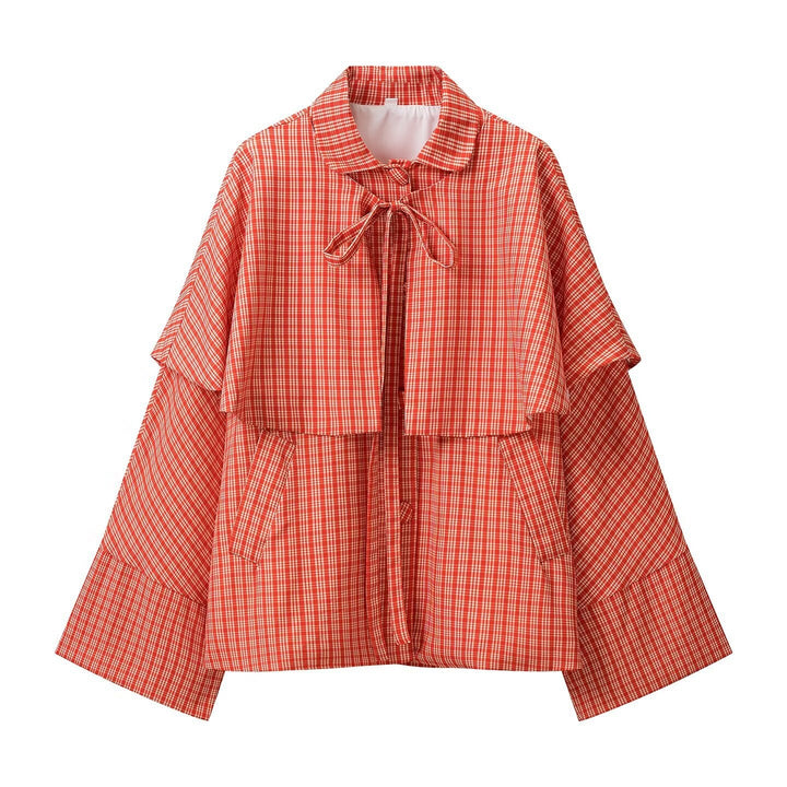 Damen Weite Capejacke mit überlappender Schulterpasse und Schleifenverschluss Echo Archiv