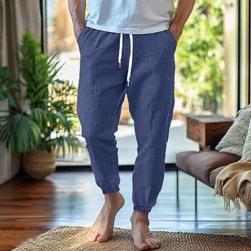 Herren lässige Leinenhose mit elastischem Bund und praktischen Taschen Echoarchiv
