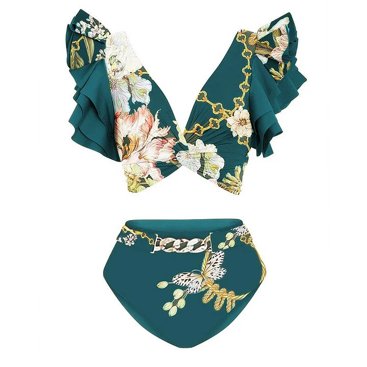 Damen Bikiniset mit voluminösen Ärmeln und elegantem Wickelrock Echo Archiv