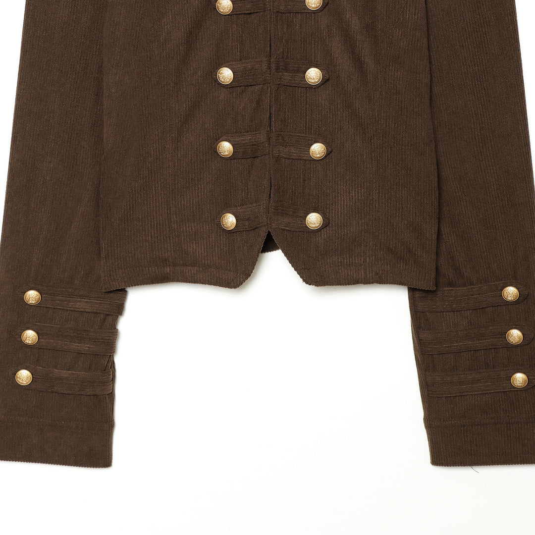 Damen taillierte Military-Jacke im Cord-Look mit Stehkragen und goldfarbener Zierknopfleiste – Célinea