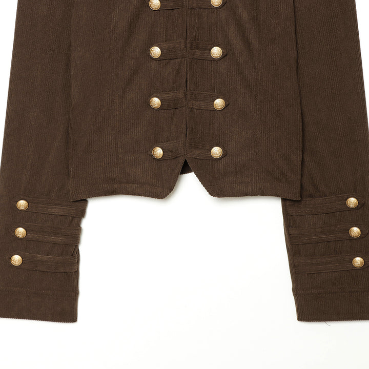 Damen taillierte Military-Jacke im Cord-Look mit Stehkragen und goldfarbener Zierknopfleiste – Célinea