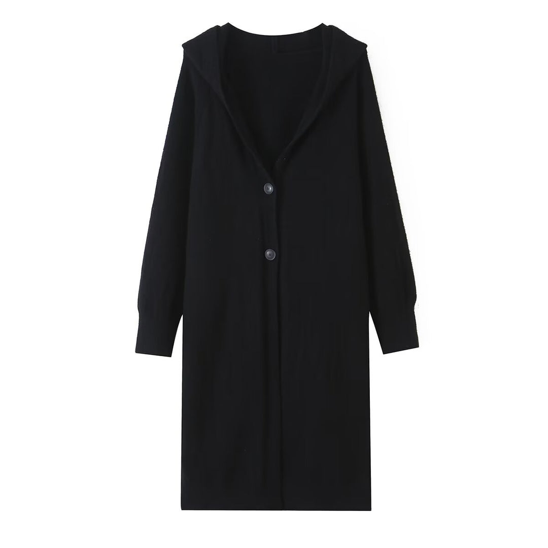 Damen Longline Strickcardigan mit Kapuze, Feinstrick und Knopfverschluss Echo Archiv