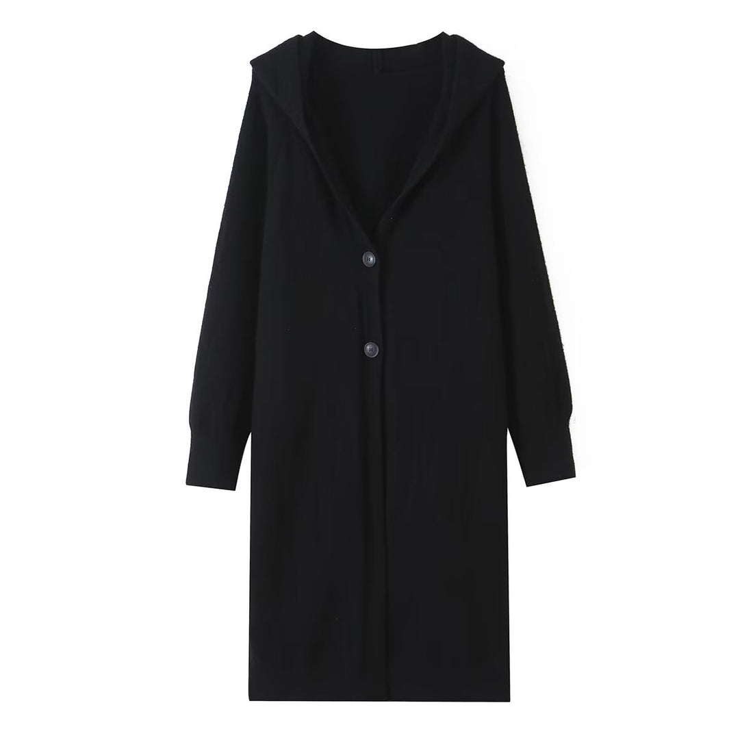 Damen Longline Strickcardigan mit Kapuze, Feinstrick und Knopfverschluss Echo Archiv