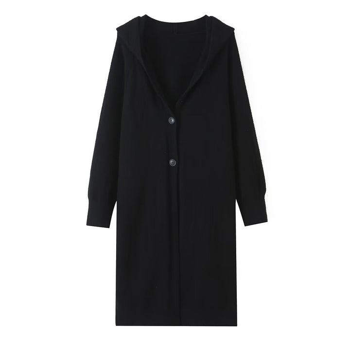 Damen Longline Strickcardigan mit Kapuze, Feinstrick und Knopfverschluss Echo Archiv