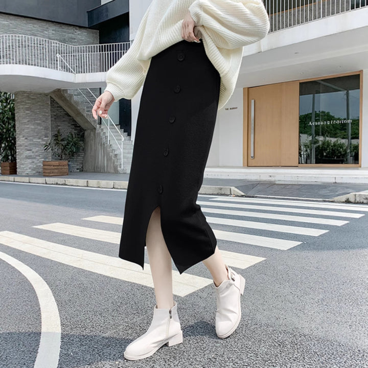 Damen Eleganter Maxi-Rock mit Knopfdetails und Schlitz Echo Archiv