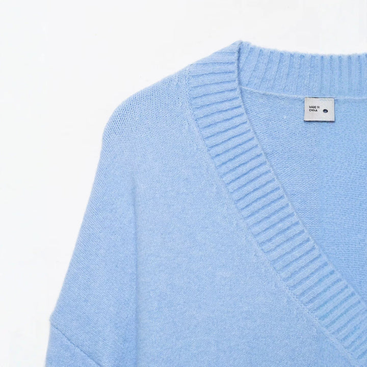 Damen Oversize V-Ausschnitt Strickpullover mit tiefem Fall und breitem Rippenbund Echo Archiv