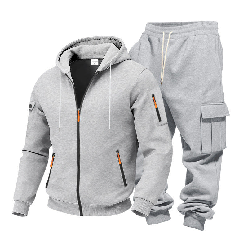 Herren Funktionales Cargo-Sweatset mit Kapuzenjacke und Mehrfachtaschen-Jogger – Cavarno