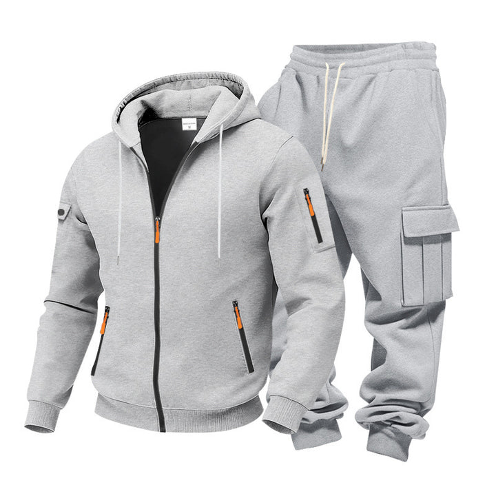 Herren Funktionales Cargo-Sweatset mit Kapuzenjacke und Mehrfachtaschen-Jogger – Cavarno