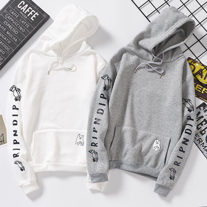 Damen Kapuzenpullover mit auffälligem Ärmelprint, Kängurutasche und relaxed Fit – Auréline