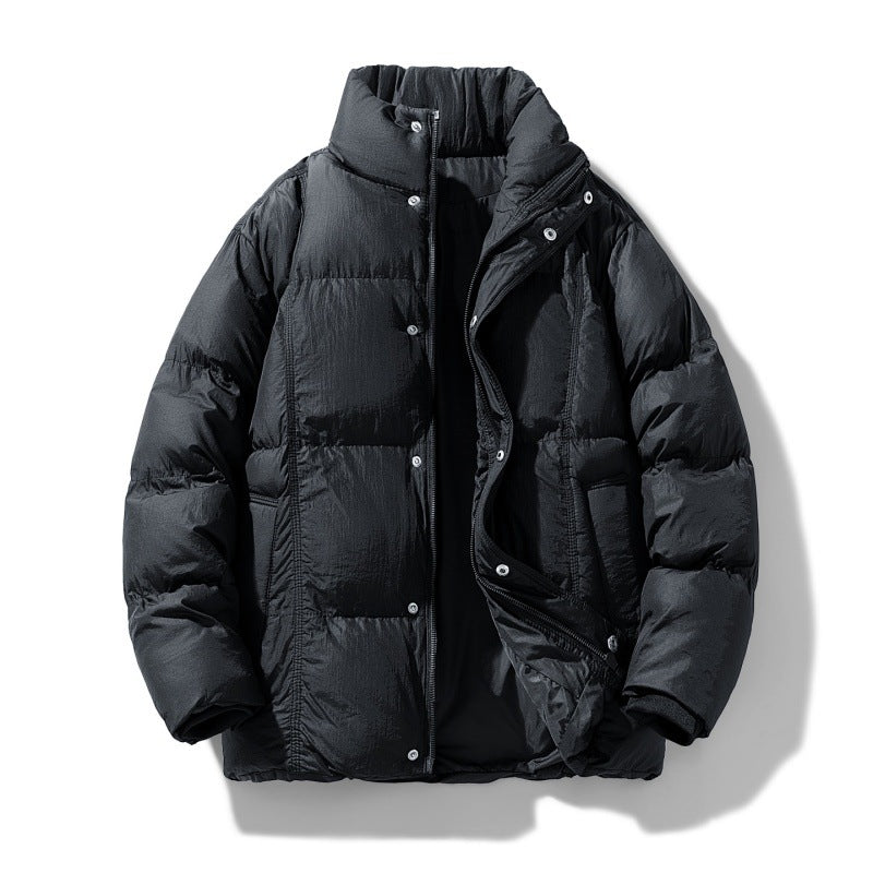 Männer gesteppte thermisch isolierte Winterjacke mit hohem Stehkragen und verdeckter Druckknopfleiste – Marzano