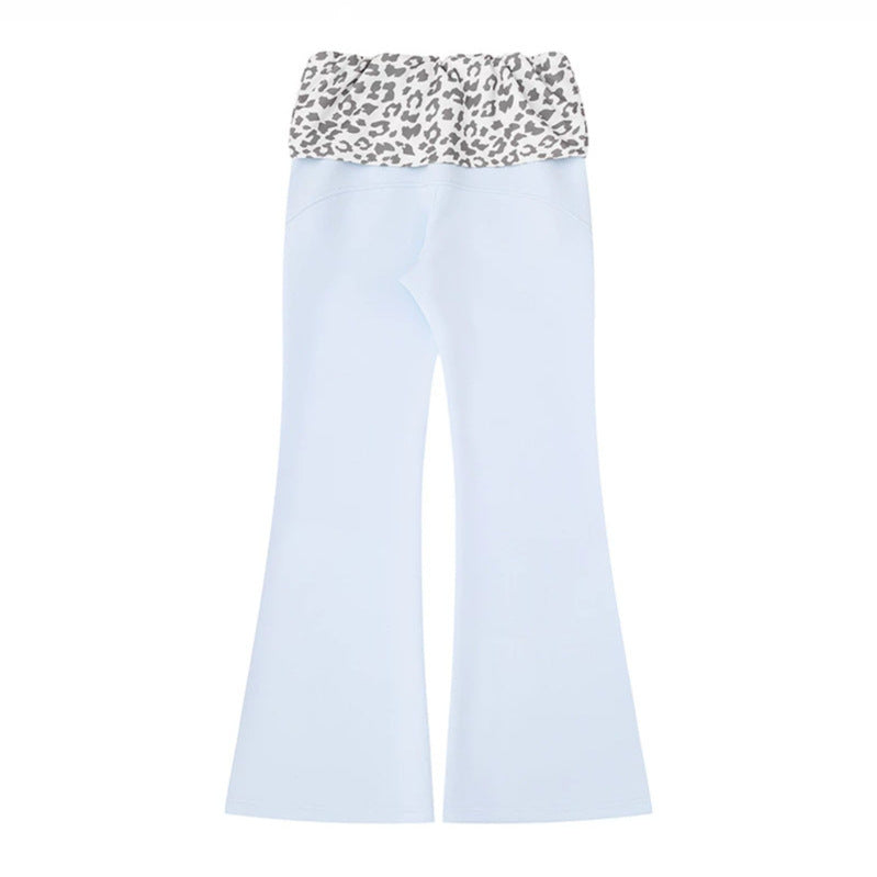 Damen Weite Jersey-Loungehose mit ausgestelltem Schlag und umgeschlagenem Leo-Bund Echoarchiv