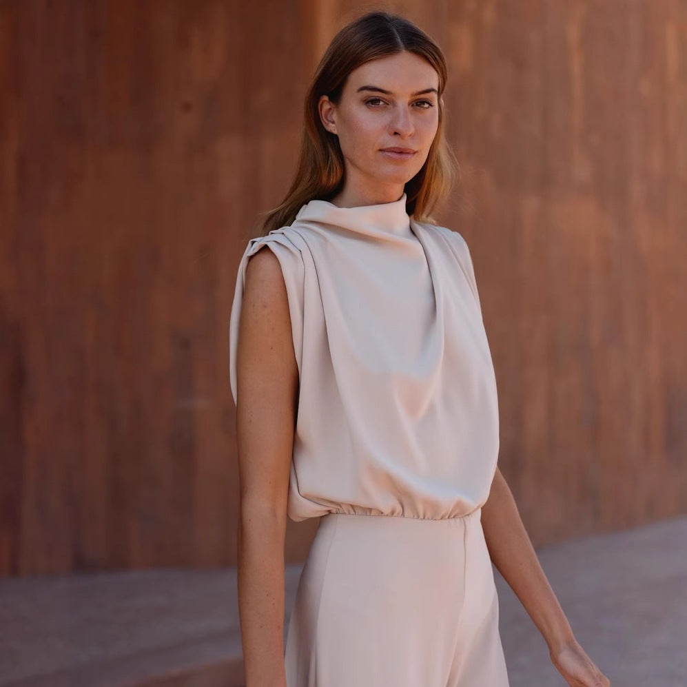 Damen Eleganter Jumpsuit mit hochgeschlossenem Kragen und weiten Beinen Echo Archiv