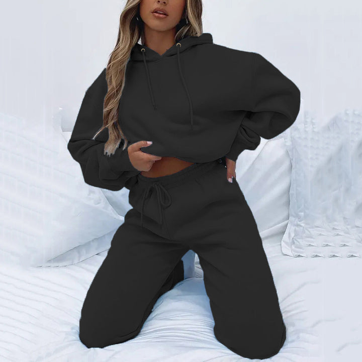Damen nan Cropped Kapuzenjacke und High-Waist Jogginghose Set aus French Terry mit elastischem Bund Echo Archiv