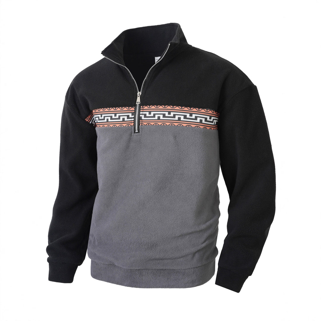Herren Fleece-Pullover mit stylishem Stehkragen und farblich abgesetztem Muster Echoarchiv