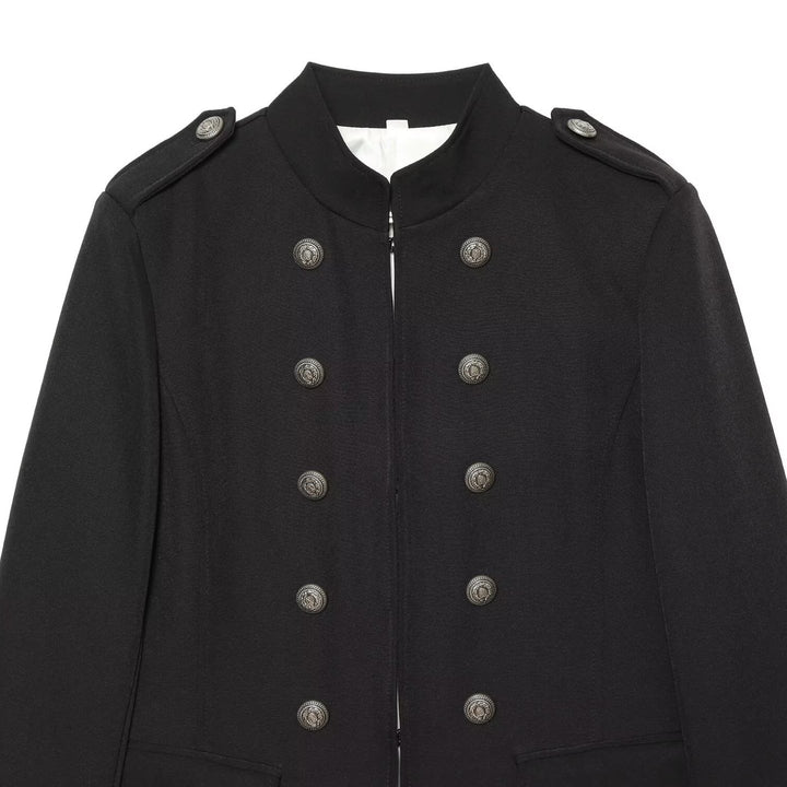 Damen Militärisch inspirierte Doppelreihige Kurzjacke mit Stehkragen und Epauletten Echo Archiv