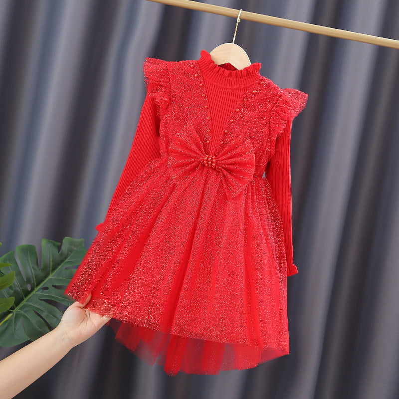 Mädchen Festliches Tüllkleid mit Pailletten und Schleifendetail Echo Archiv