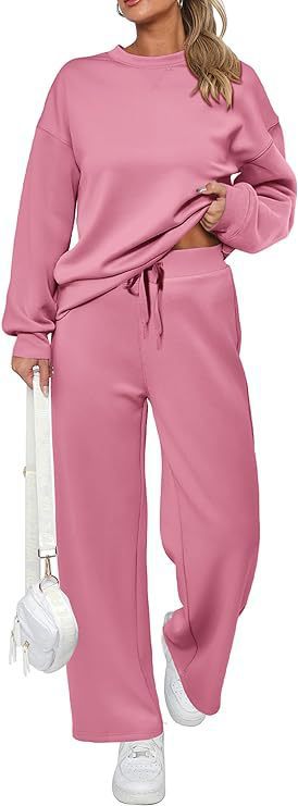 Damen zweiteiliges French-Terry Lounge-Set mit oversized Rundhals-Pullover und weitem Highwaist-Jogger – Avérine