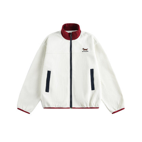 Damen Waffelstruktur Zipjacke im Boxy‑Cut mit Stehkragen und Hundestickerei Echoarchiv