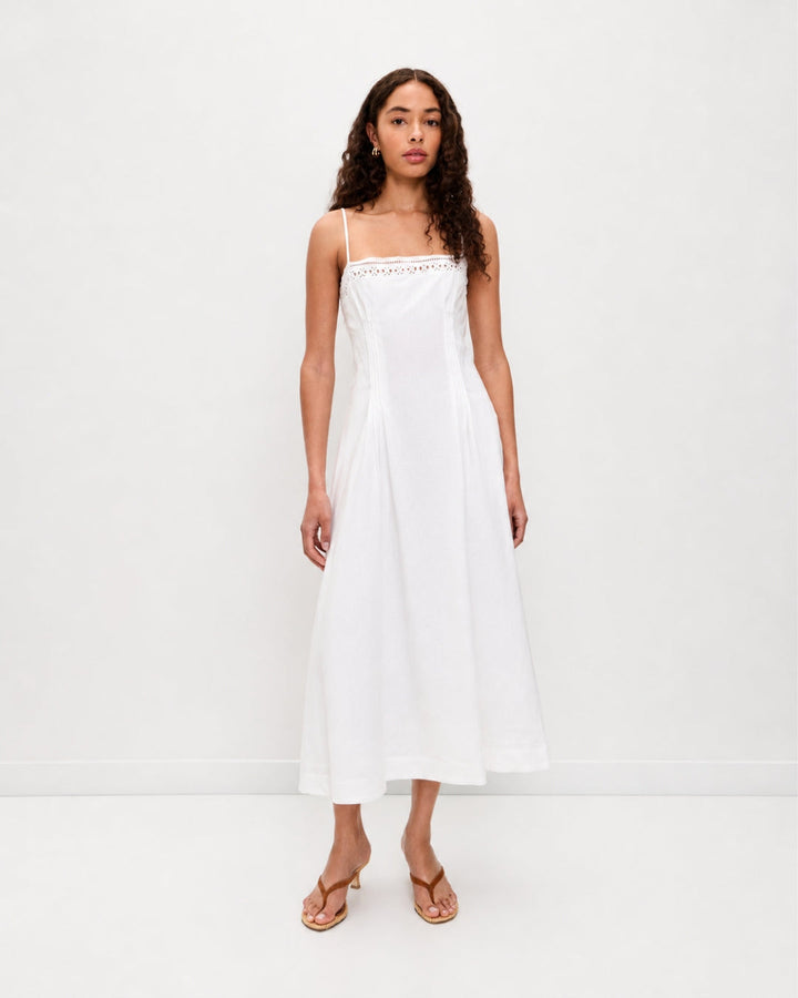 Damen nan Vintage-inspiriertes Midikleid mit schmalen Spaghettiträgern, Spitzenpassé und ausgestelltem Tellerrock Echo Archiv