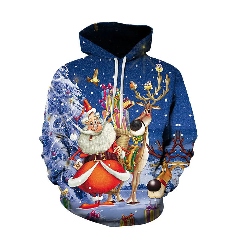 Damen Verspielter Weihnachts-Kapuzenpullover mit buntem Motiv Echoarchiv