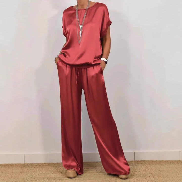 Damen Elegantes Satin Lounge-Set mit weitem Schnitt und lässigem Oberteil Echoarchiv
