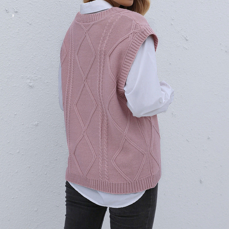 Damen Strickweste mit V-Ausschnitt, Rautenmuster und kastiger Oversize-Silhouette Echoarchiv