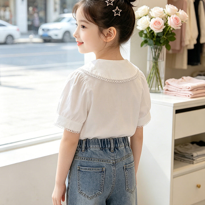 Mädchen Bluse mit elegantem Kragen und Spitzenverzierung Echo Archiv
