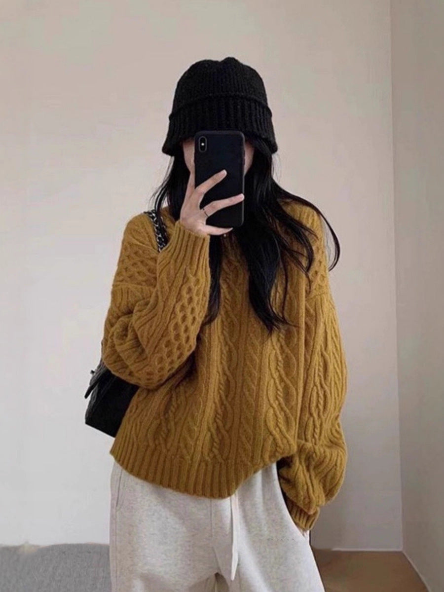 Damen Oversize Zopfmuster‑Pullover mit Rundhalsausschnitt und lässiger Schulterpartie Echoarchiv