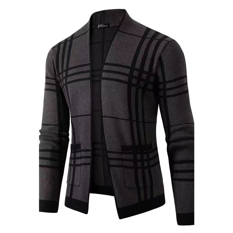 Herren modische Strickjacke mit modernem Karo-Muster und praktischen Taschen Echoarchiv