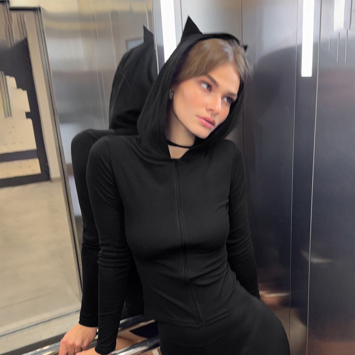 Damen Taillierte Kapuzenjacke mit Reißverschluss und schlanker Silhouette – Auréline