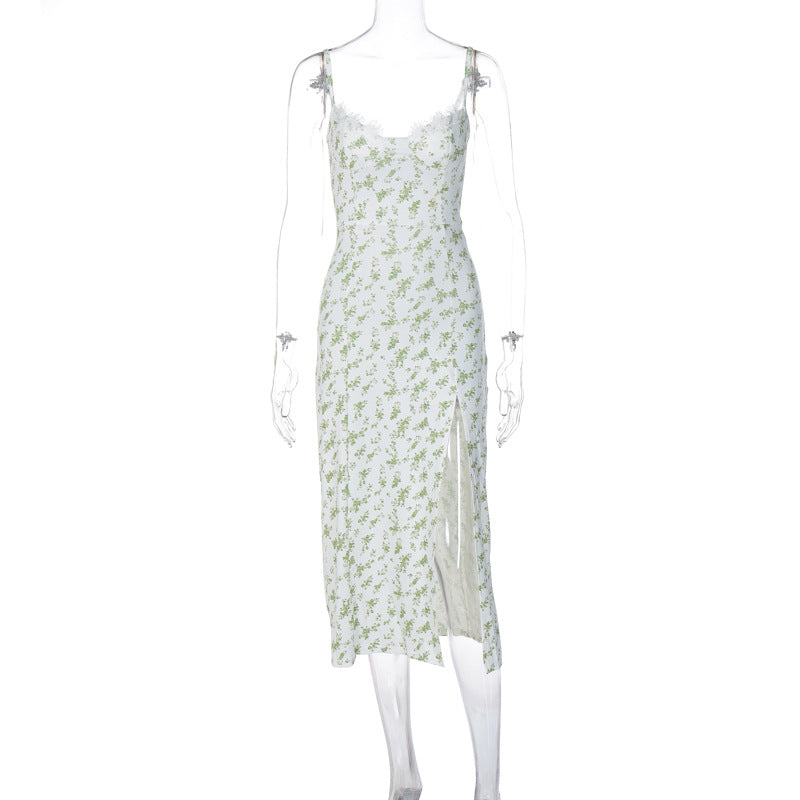 Damen Blumengebürtetes Midi-Kleid mit elegantem Schlitz Echo Archiv